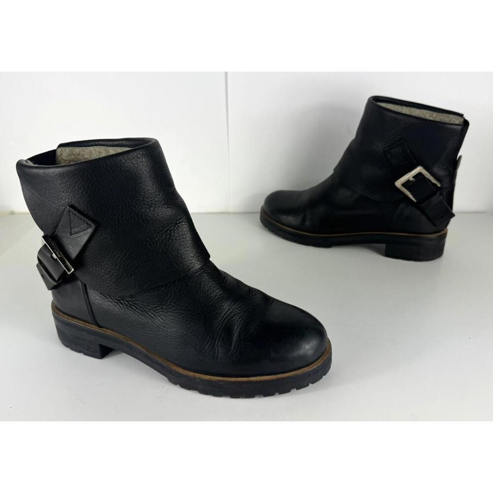 Chloe Foldover Shearling Ankle Boots Black Leather Size EU 37.5 US 7
